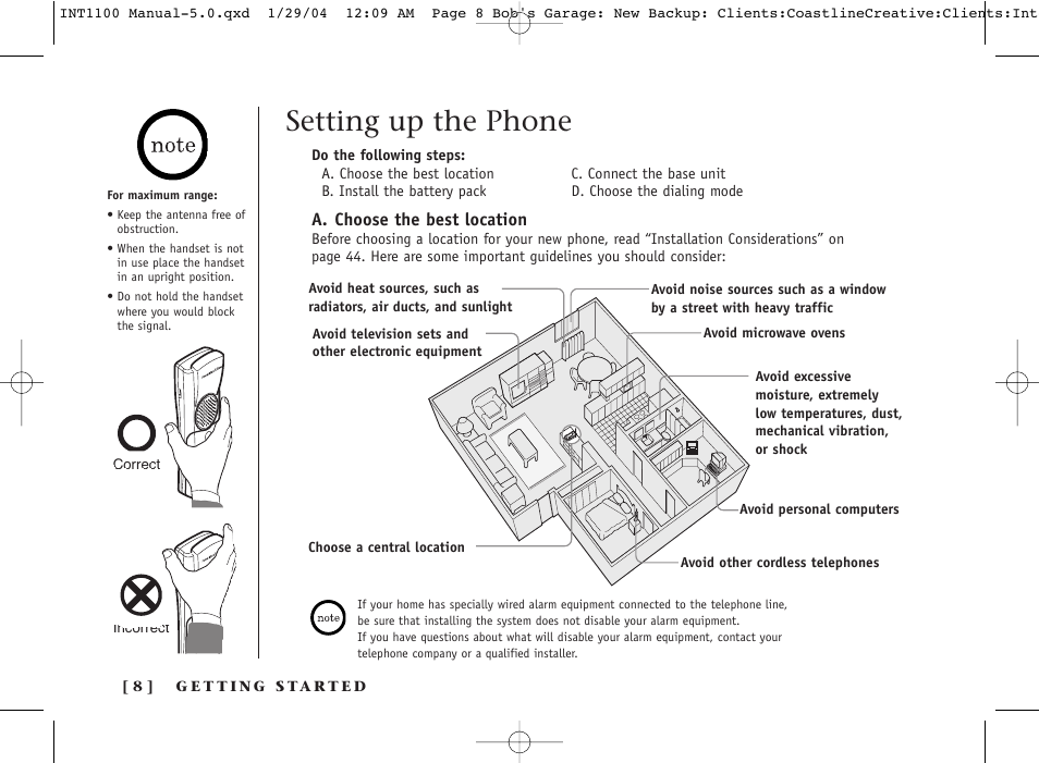 Setting up the phone | Inter-Tel INT1100 User Manual | Page 8 / 46