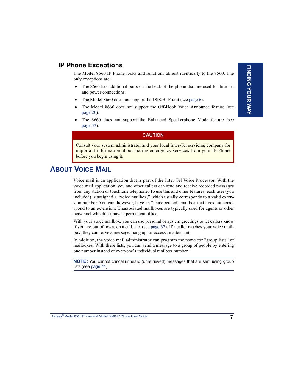 Ip phone exceptions, About voice mail | Inter-Tel AXXESS 8660 User Manual | Page 17 / 98