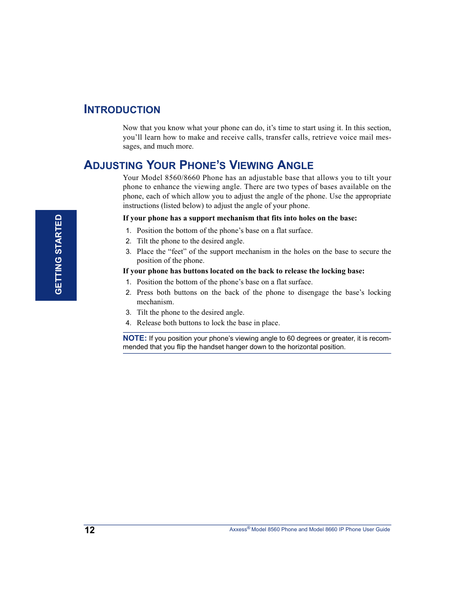 Introduction, Adjusting your phone’s viewing angle, Introduction adjusting your phone’s viewing angle | Inter-Tel AXXESS 8660 User Manual | Page 22 / 98