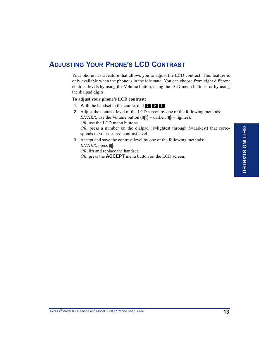 Adjusting your phone’s lcd contrast, Lcd c | Inter-Tel AXXESS 8660 User Manual | Page 23 / 98