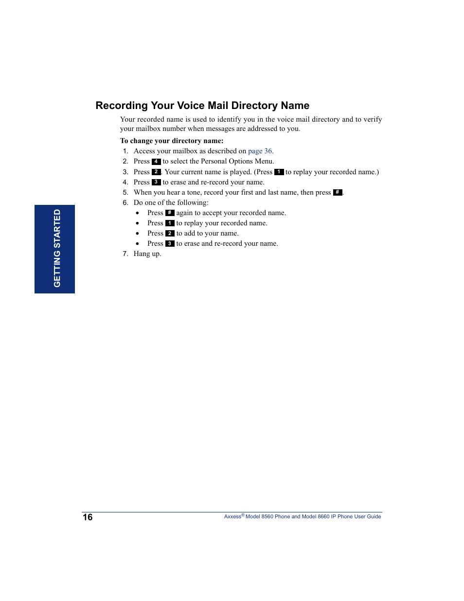 Recording your voice mail directory name | Inter-Tel AXXESS 8660 User Manual | Page 26 / 98