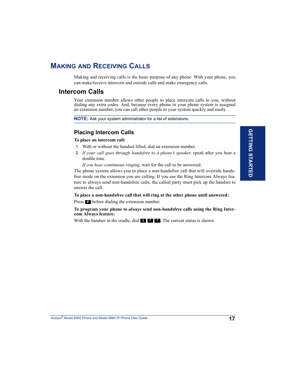 Making and receiving calls, Intercom calls | Inter-Tel AXXESS 8660 User Manual | Page 27 / 98