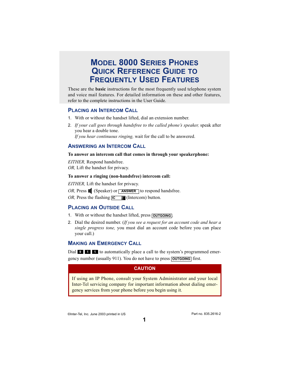 Quick reference guide to frequently used features, 8000 s, Odel | Eries, Hones, Uick, Eference, Uide, Requently, Eatures | Inter-Tel AXXESS 8660 User Manual | Page 3 / 98