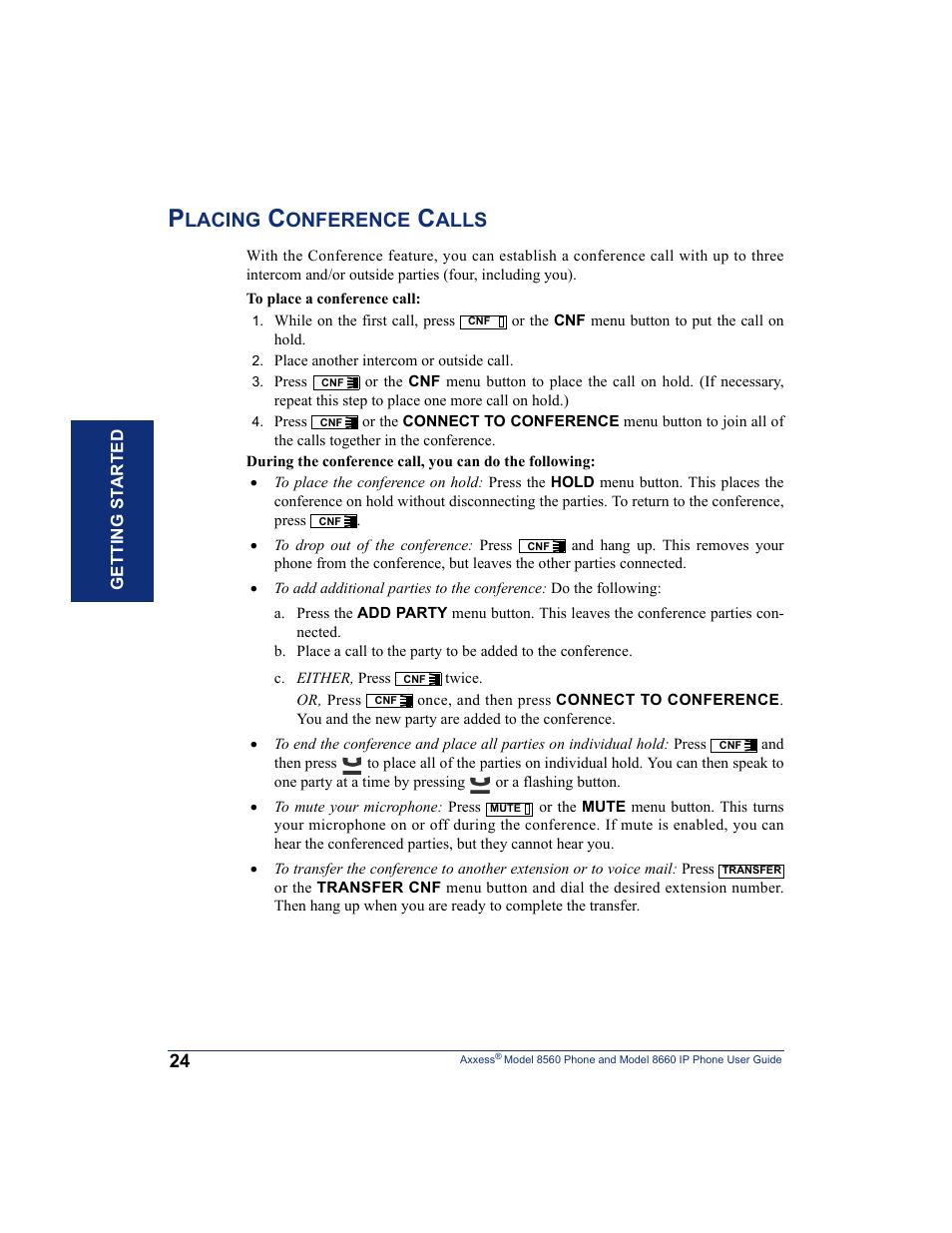 Placing conference calls, Lacing, Onference | Alls | Inter-Tel AXXESS 8660 User Manual | Page 34 / 98