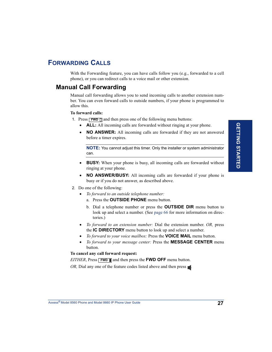 Forwarding calls, Manual call forwarding, Orwarding | Alls | Inter-Tel AXXESS 8660 User Manual | Page 37 / 98