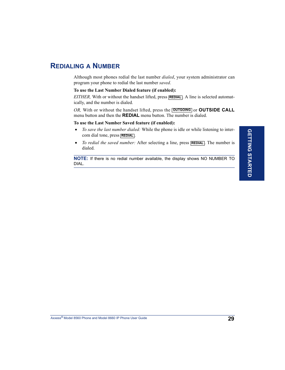 Redialing a number, Edialing, Umber | Inter-Tel AXXESS 8660 User Manual | Page 39 / 98