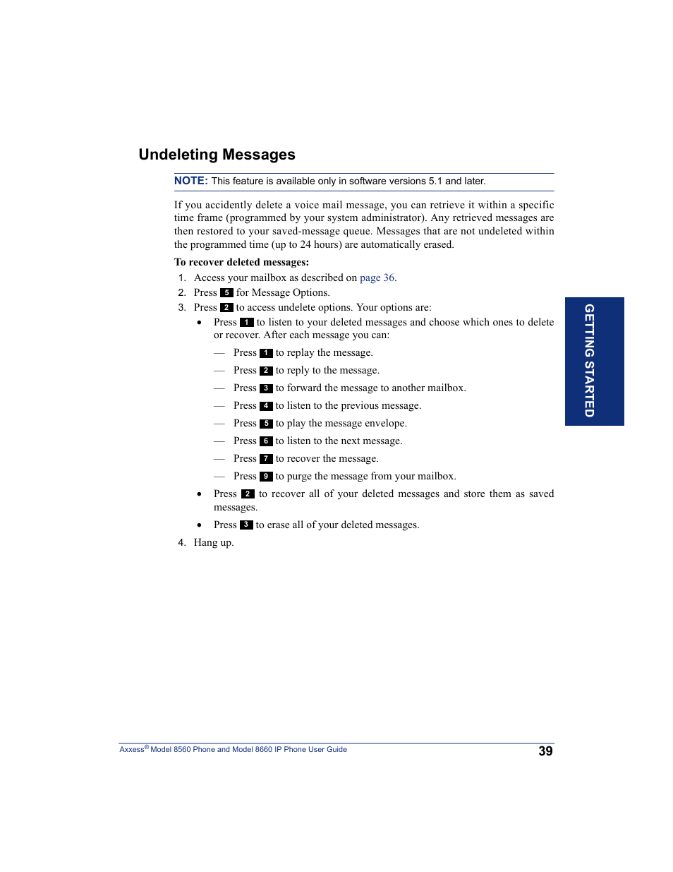 Undeleting messages | Inter-Tel AXXESS 8660 User Manual | Page 49 / 98