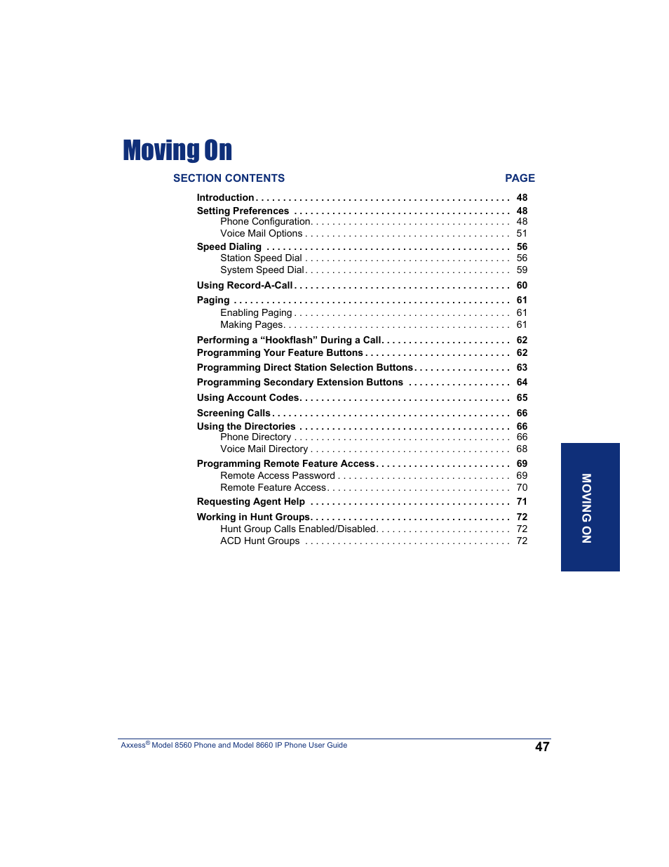 Moving on | Inter-Tel AXXESS 8660 User Manual | Page 57 / 98