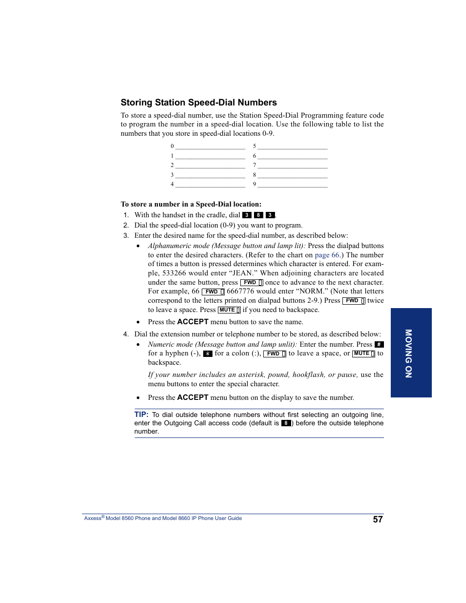 Storing station speed-dial numbers | Inter-Tel AXXESS 8660 User Manual | Page 67 / 98