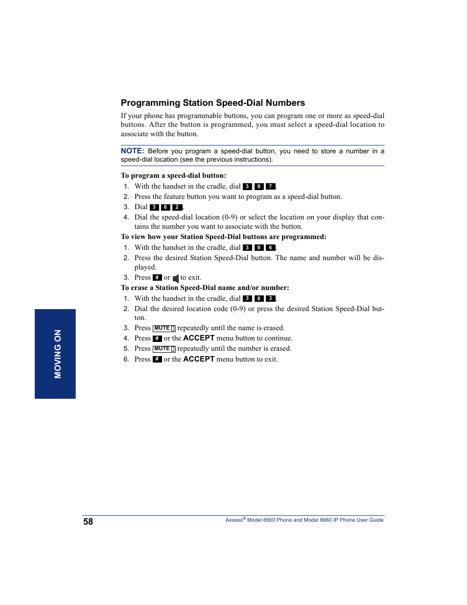 Programming station speed-dial numbers | Inter-Tel AXXESS 8660 User Manual | Page 68 / 98
