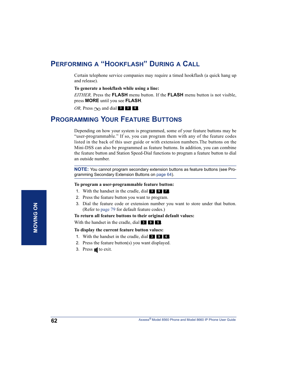 Performing a “hookflash” during a call, Programming your feature buttons | Inter-Tel AXXESS 8660 User Manual | Page 72 / 98