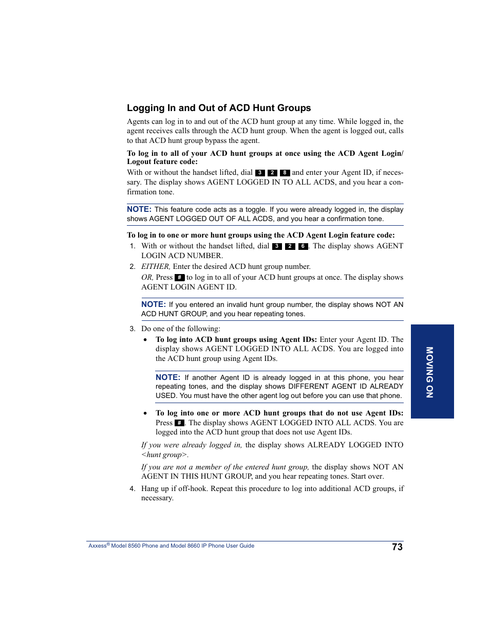 Logging in and out of acd hunt groups | Inter-Tel AXXESS 8660 User Manual | Page 83 / 98