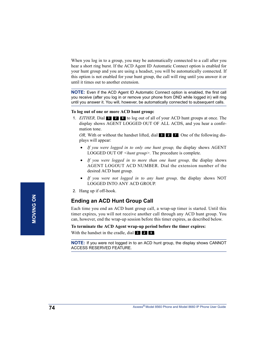 Ending an acd hunt group call | Inter-Tel AXXESS 8660 User Manual | Page 84 / 98