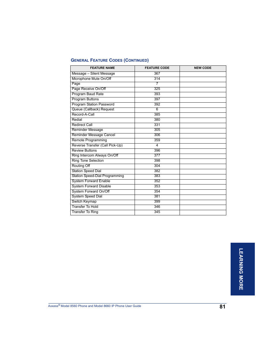 Lear ning mor e | Inter-Tel AXXESS 8660 User Manual | Page 91 / 98