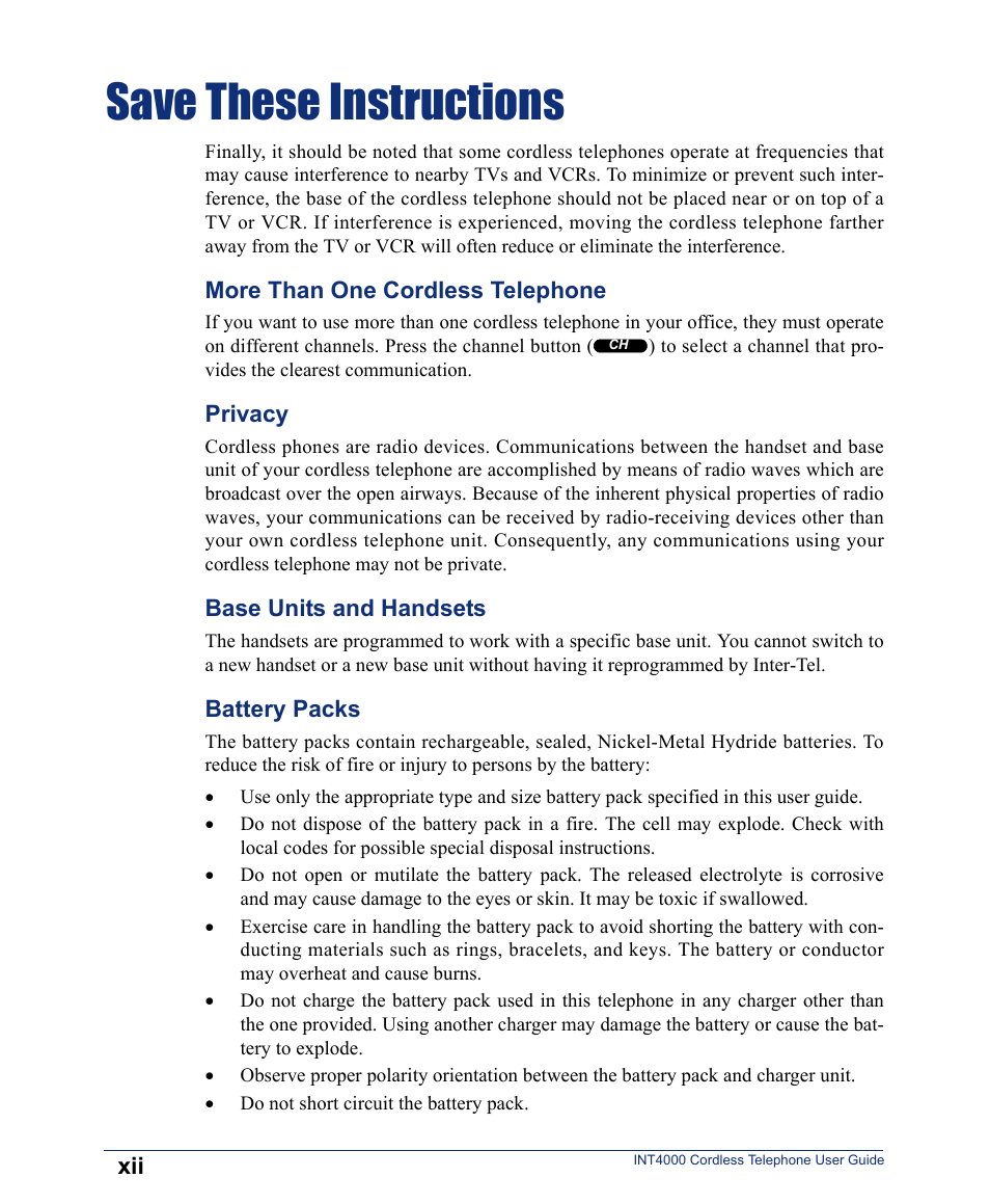 Save these instructions | Inter-Tel INT4000 User Manual | Page 12 / 92