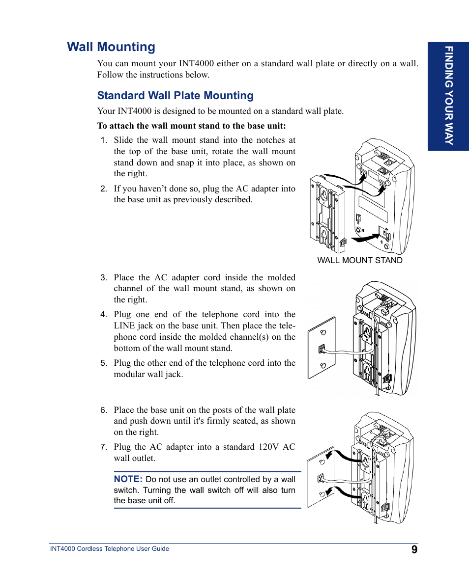 Wall mounting, Standard wall plate mounting | Inter-Tel INT4000 User Manual | Page 21 / 92