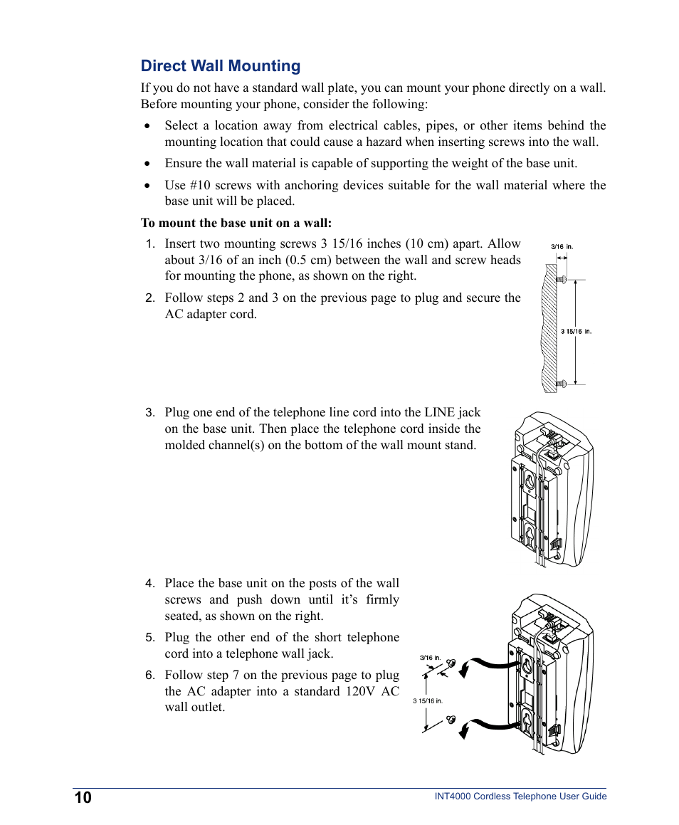 Direct wall mounting | Inter-Tel INT4000 User Manual | Page 22 / 92