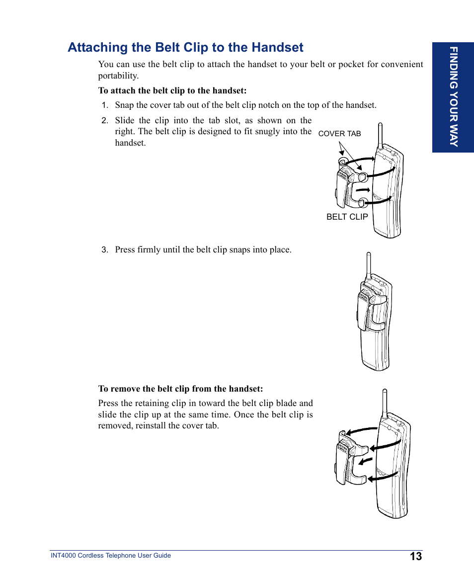 Attaching the belt clip to the handset | Inter-Tel INT4000 User Manual | Page 25 / 92