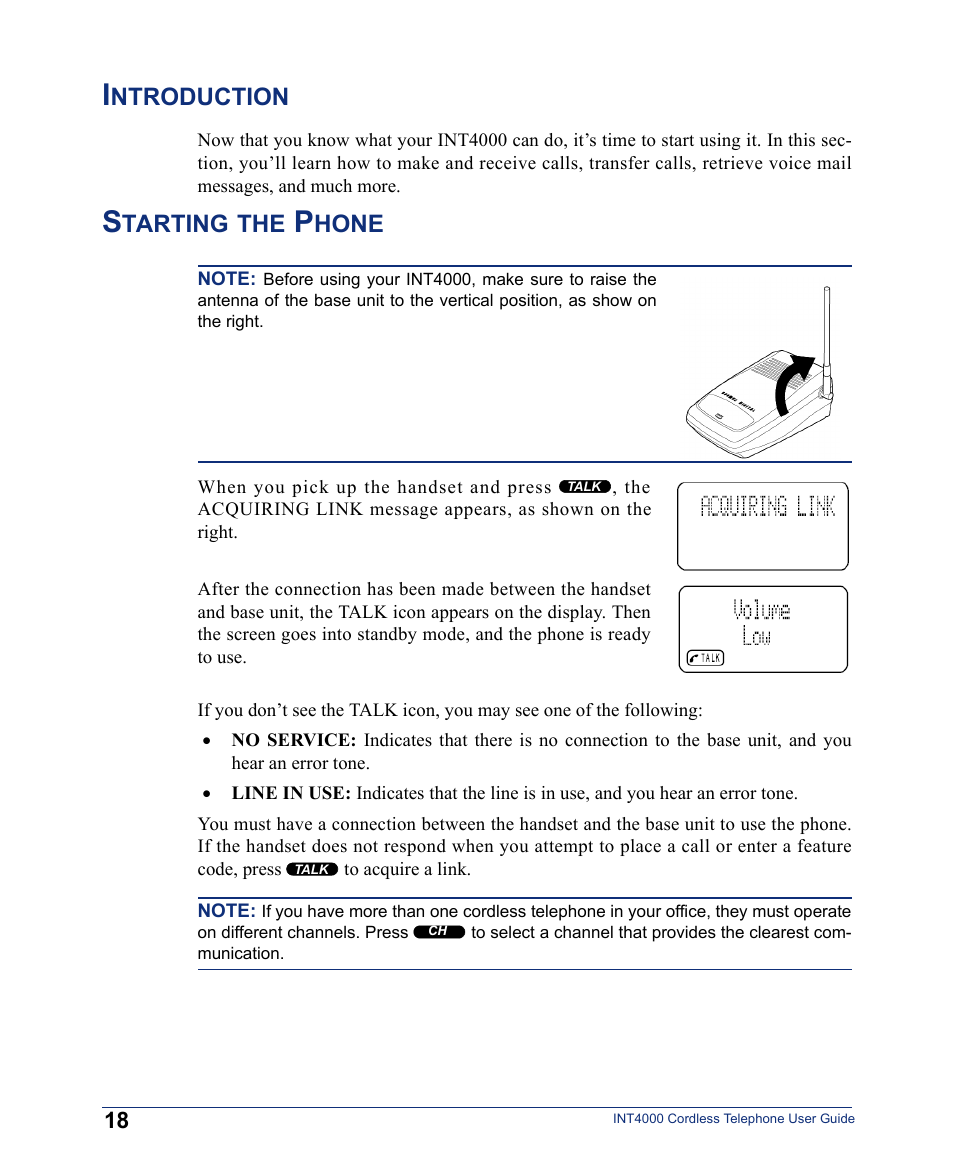 Introduction, Introduction starting the phone, Ntroduction | Tarting, Hone | Inter-Tel INT4000 User Manual | Page 30 / 92