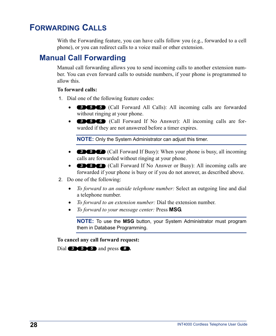 Forwarding calls, Manual call forwarding, Orwarding | Alls | Inter-Tel INT4000 User Manual | Page 40 / 92