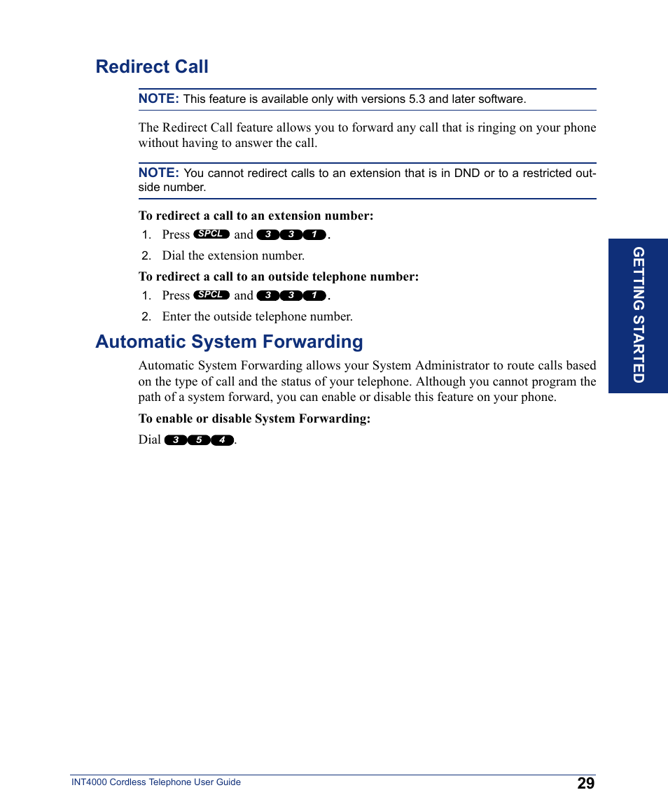 Redirect call, Automatic system forwarding, Redirect call automatic system forwarding | Inter-Tel INT4000 User Manual | Page 41 / 92