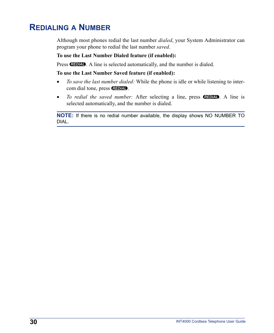 Redialing a number, Edialing, Umber | Inter-Tel INT4000 User Manual | Page 42 / 92