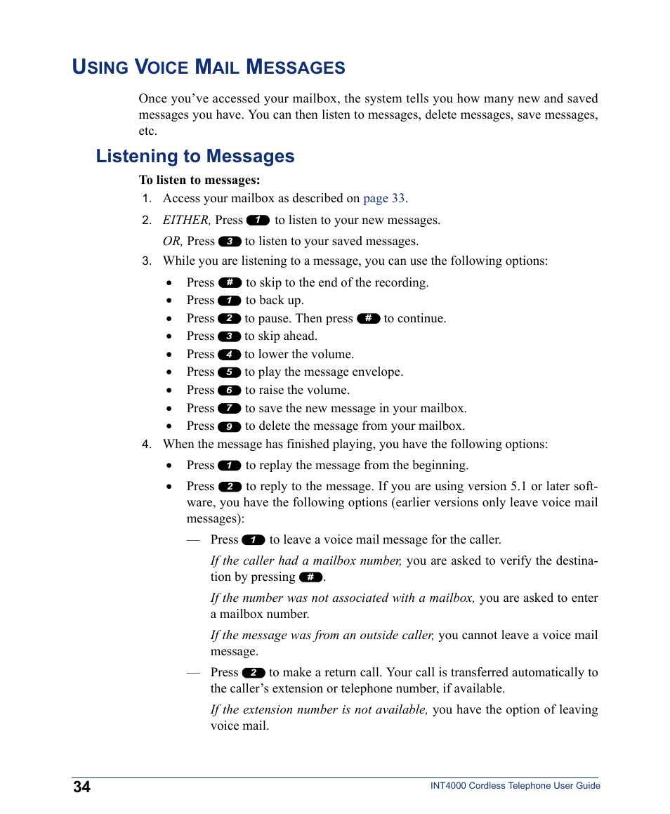 Using voice mail messages, Listening to messages, For instruct | Sing, Oice, Essages | Inter-Tel INT4000 User Manual | Page 46 / 92