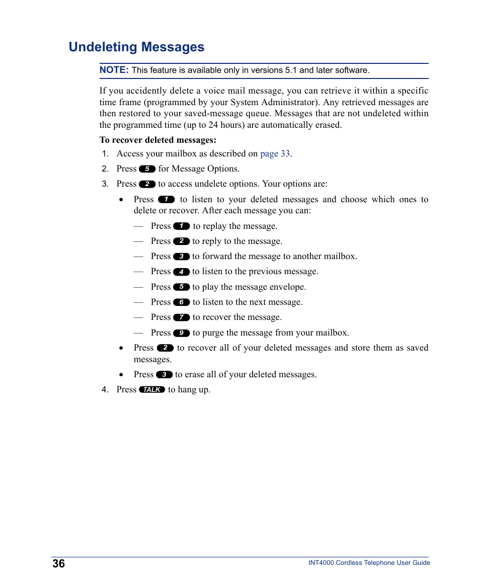 Undeleting messages | Inter-Tel INT4000 User Manual | Page 48 / 92