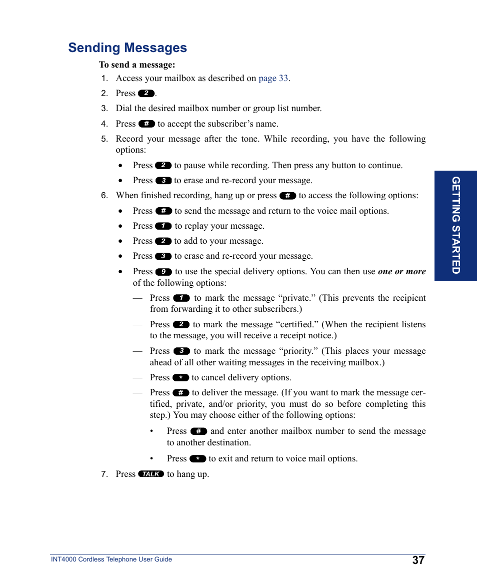 Sending messages | Inter-Tel INT4000 User Manual | Page 49 / 92