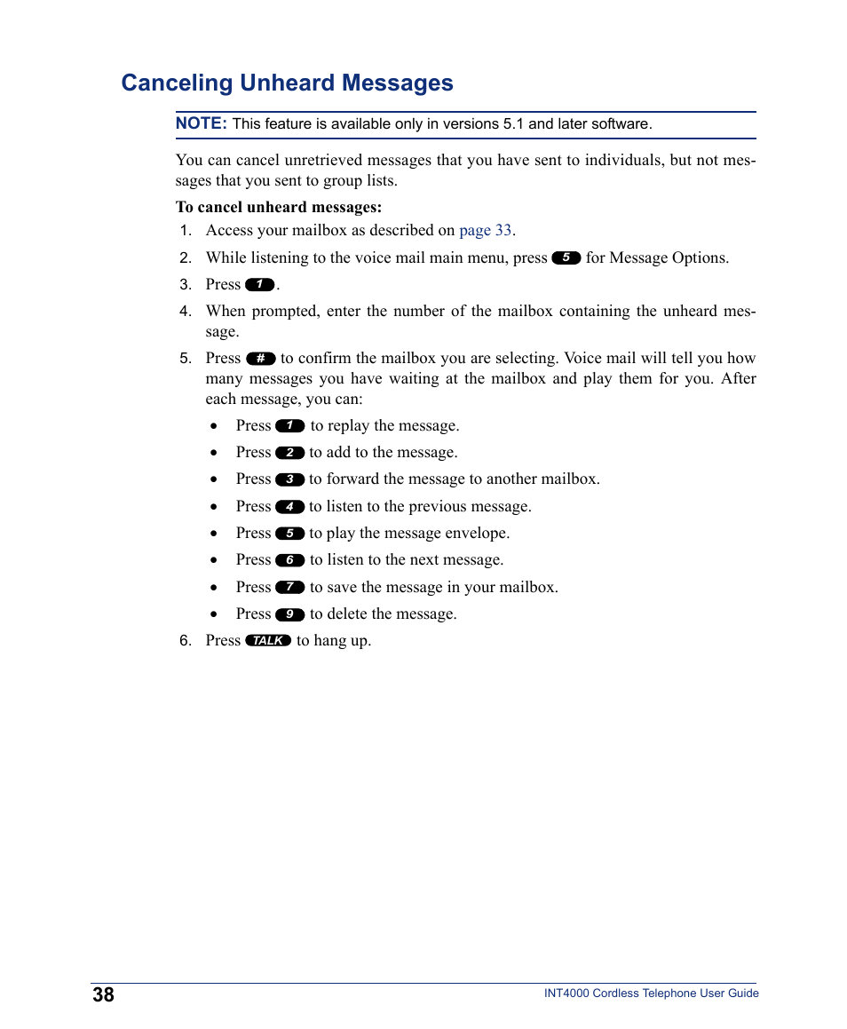 Canceling unheard messages | Inter-Tel INT4000 User Manual | Page 50 / 92