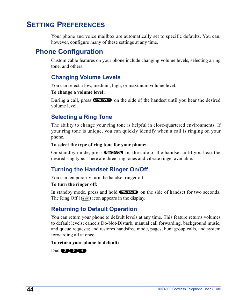 Setting preferences, Phone configuration, Etting | References | Inter-Tel INT4000 User Manual | Page 56 / 92
