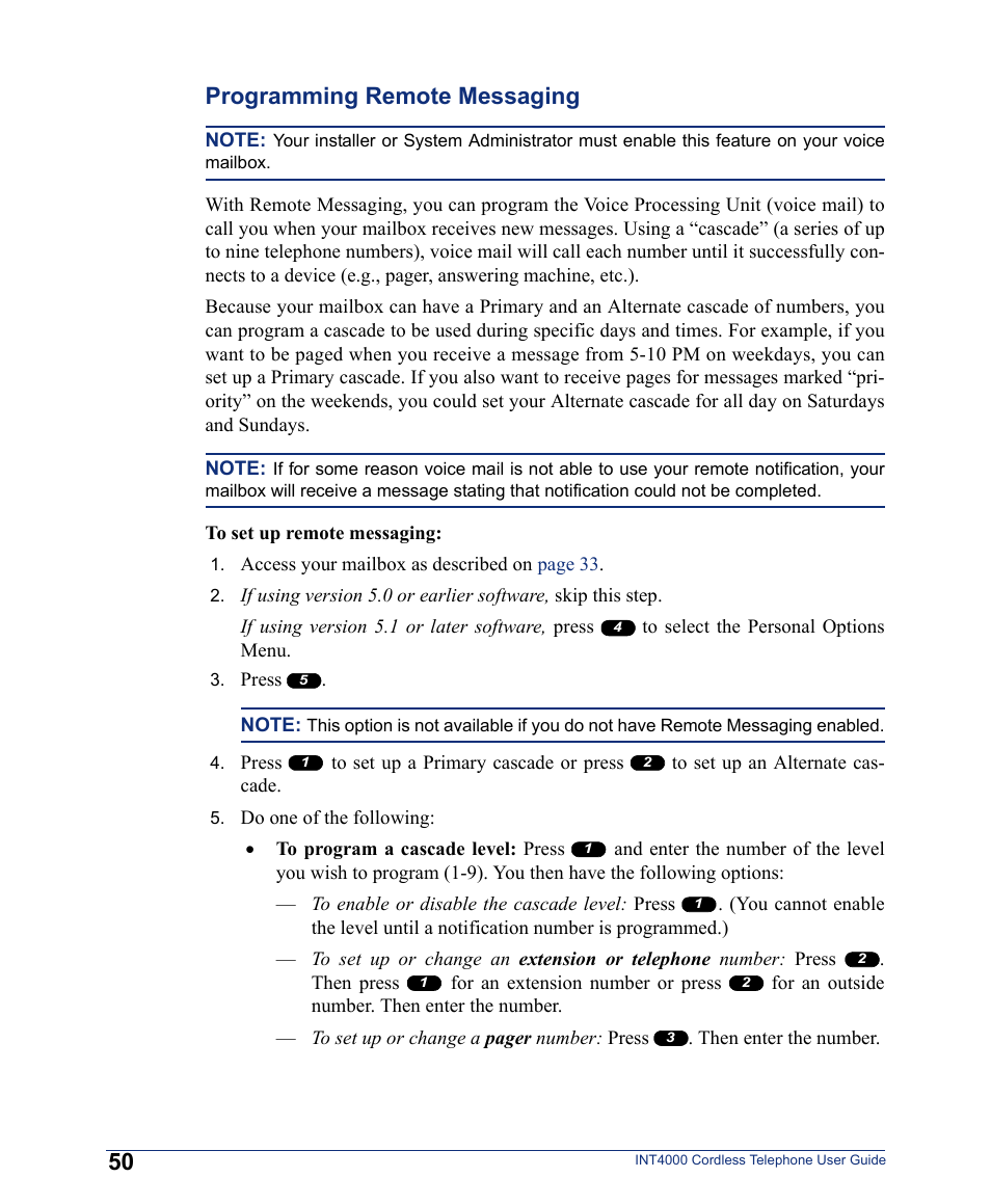 Programming remote messaging | Inter-Tel INT4000 User Manual | Page 62 / 92