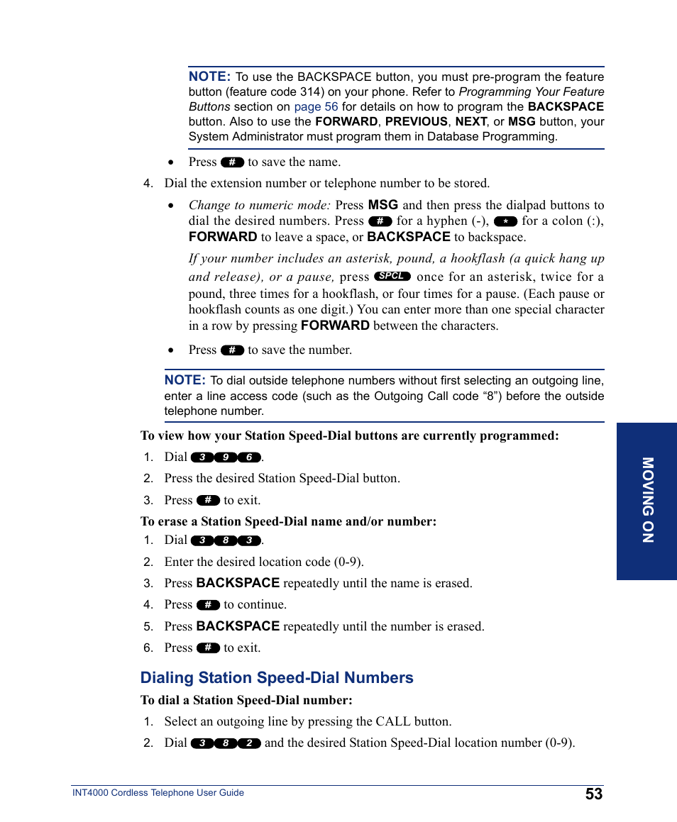 Dialing station speed-dial numbers | Inter-Tel INT4000 User Manual | Page 65 / 92