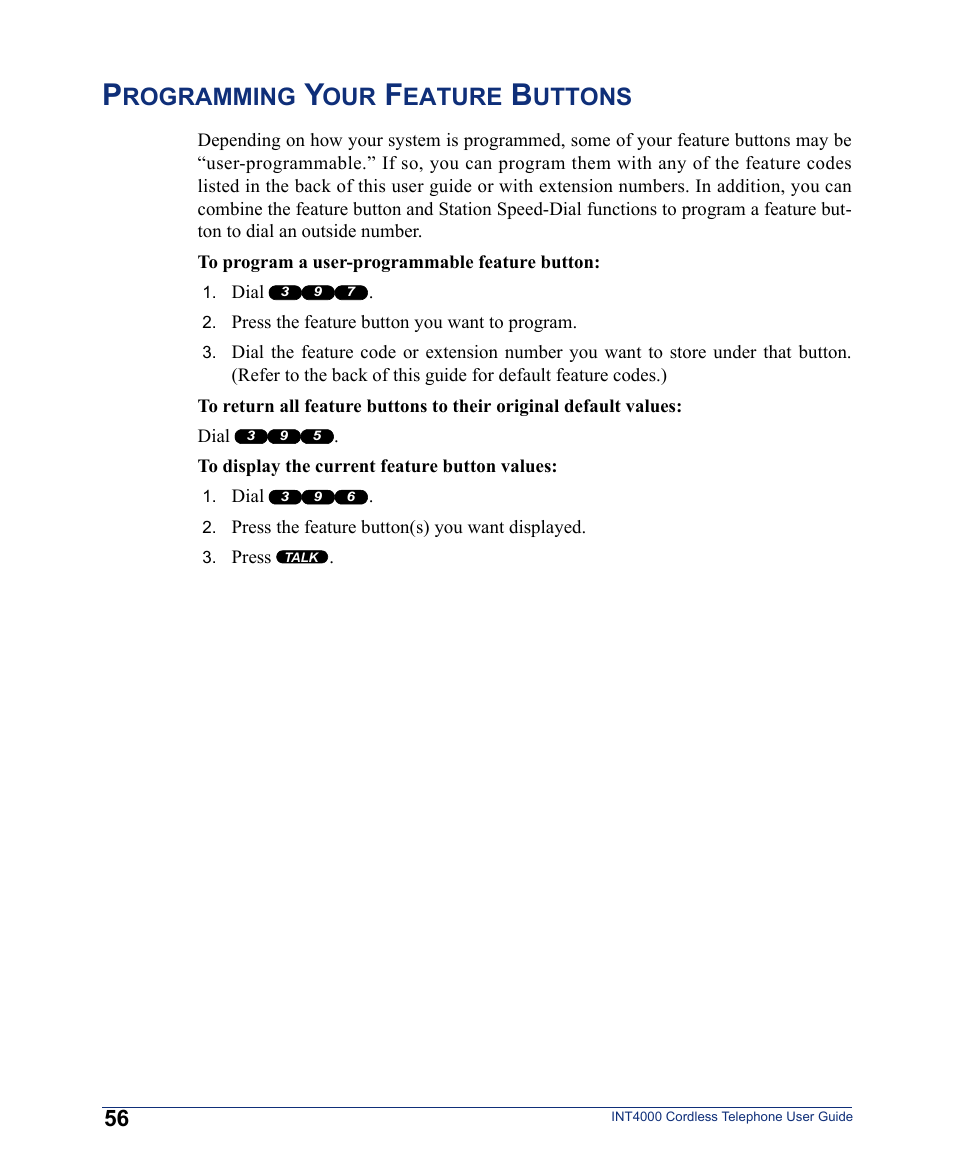 Programming your feature buttons, Rogramming, Eature | Uttons | Inter-Tel INT4000 User Manual | Page 68 / 92