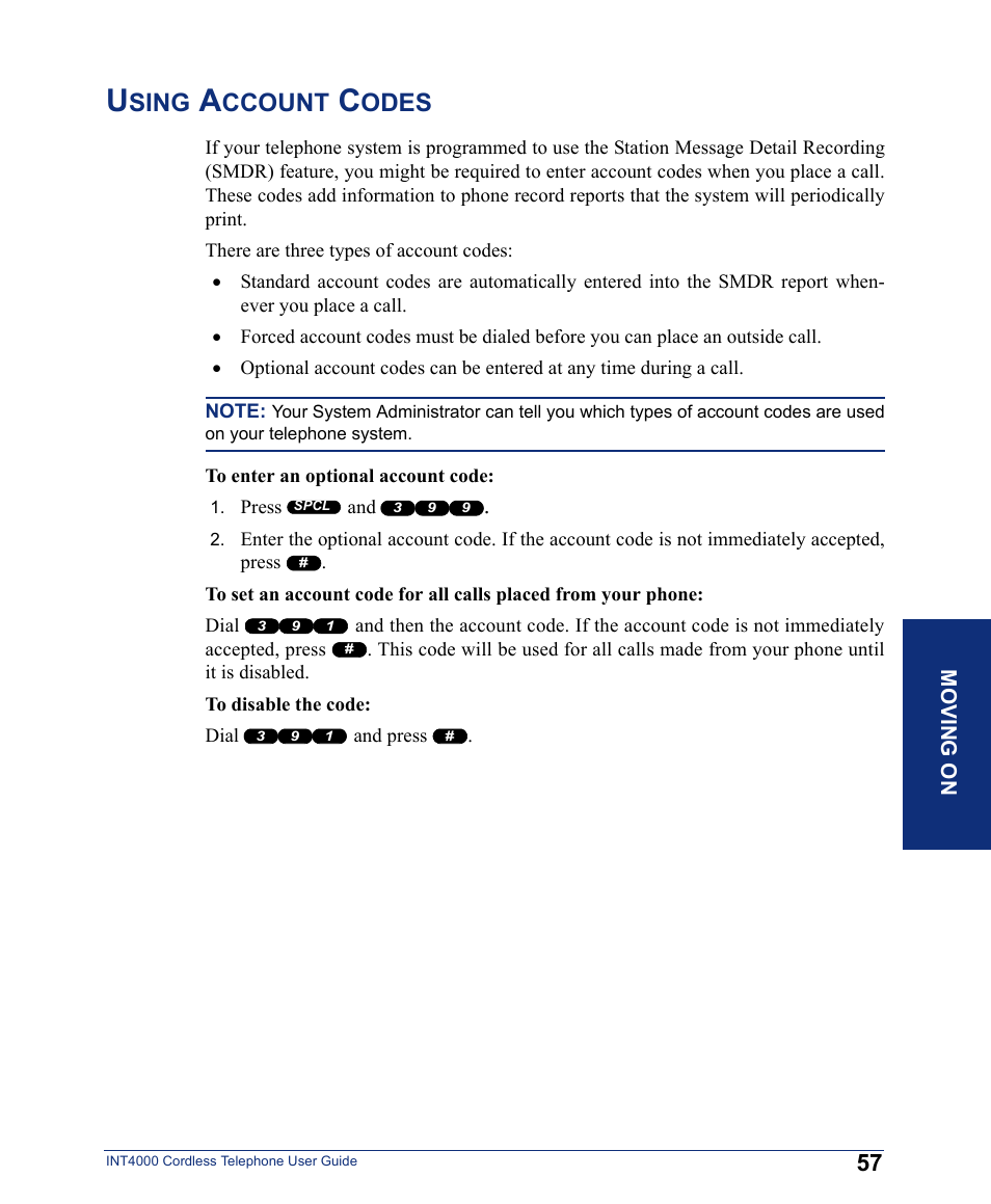 Using account codes, Sing, Ccount | Odes | Inter-Tel INT4000 User Manual | Page 69 / 92