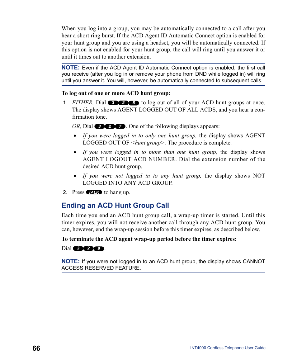 Ending an acd hunt group call | Inter-Tel INT4000 User Manual | Page 78 / 92