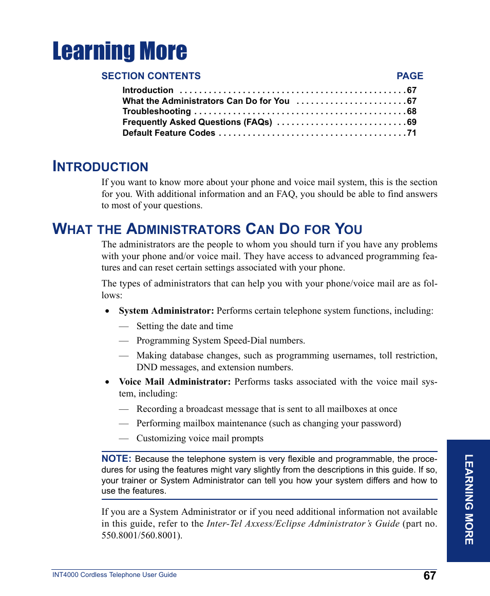 Learning more | Inter-Tel INT4000 User Manual | Page 79 / 92