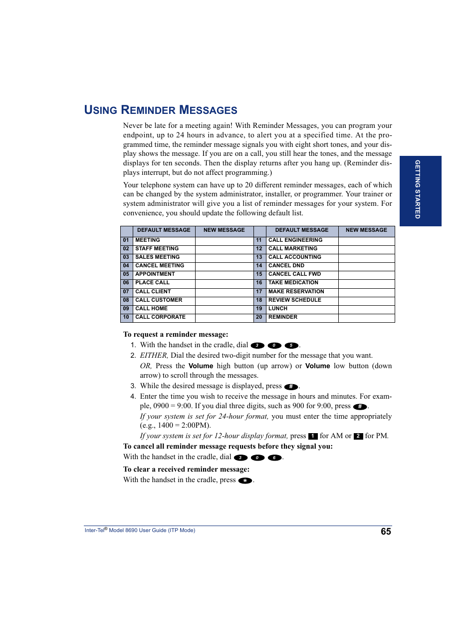 Using reminder messages, Sing, Eminder | Essages | Inter-Tel ENDPOINT 8690 User Manual | Page 71 / 156