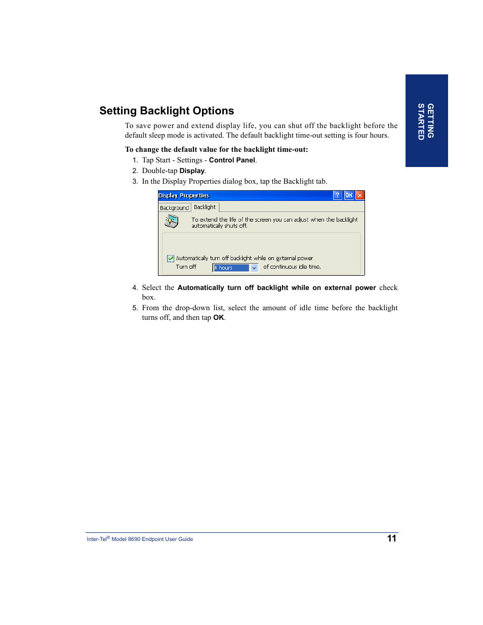 Setting backlight options | Inter-Tel 8690 User Manual | Page 25 / 118