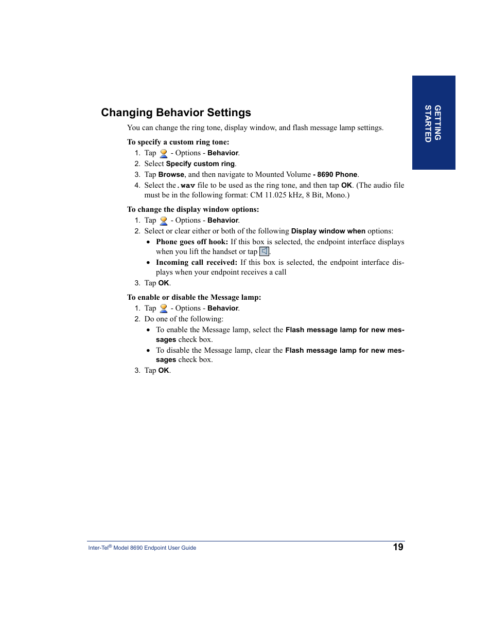 Changing behavior settings | Inter-Tel 8690 User Manual | Page 33 / 118