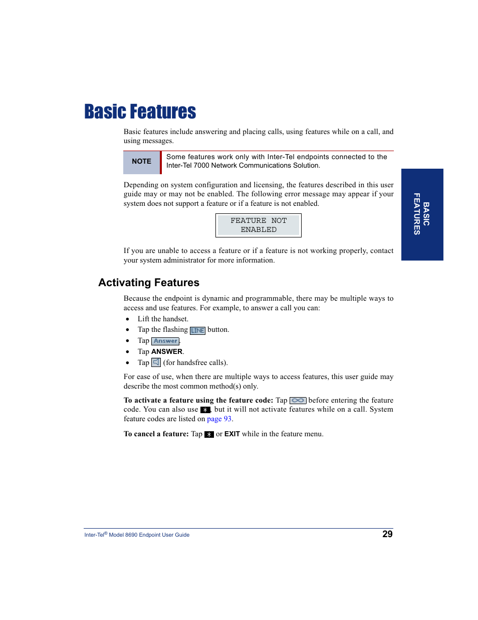 Basic features, Activating features | Inter-Tel 8690 User Manual | Page 43 / 118