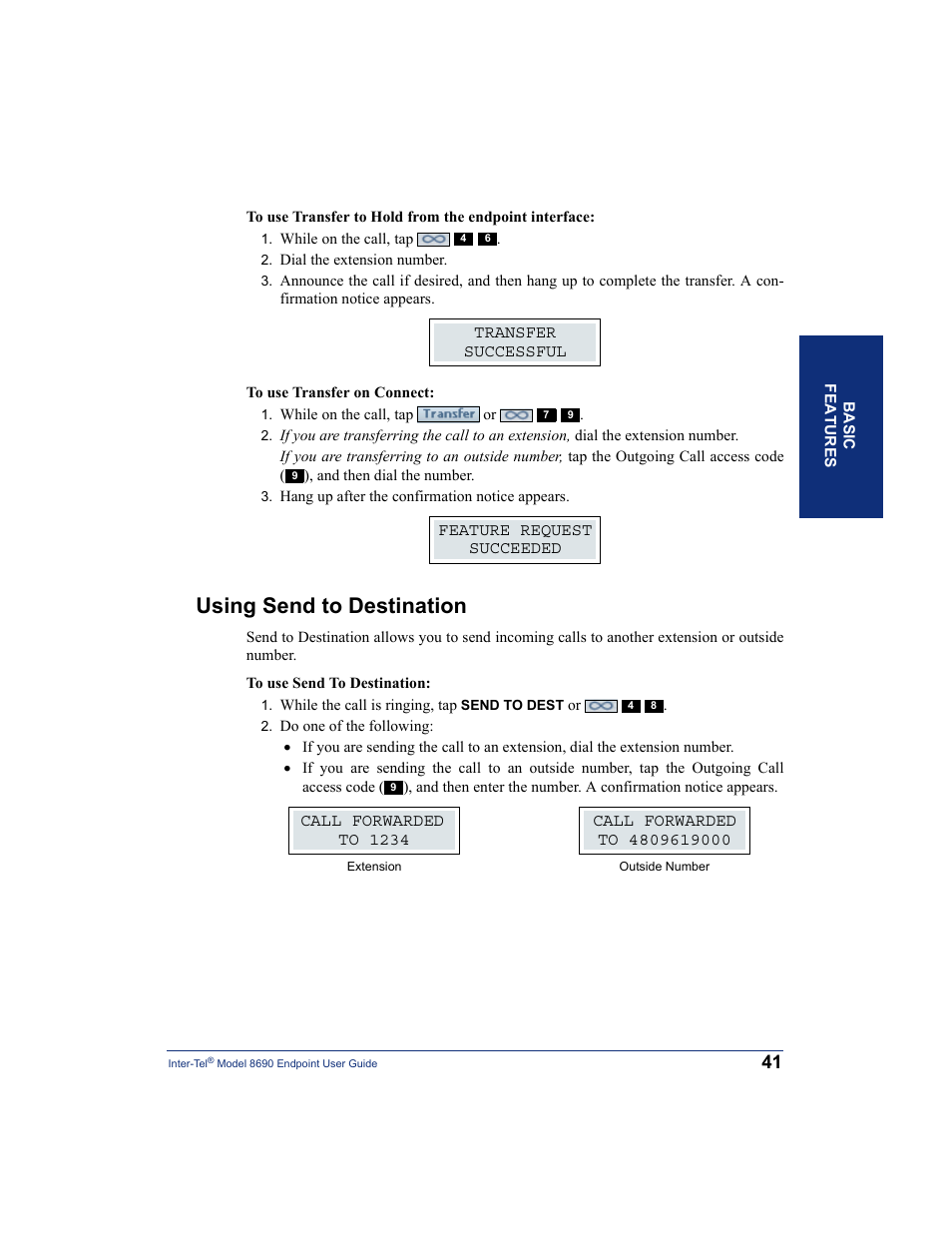 Using send to destination | Inter-Tel 8690 User Manual | Page 55 / 118