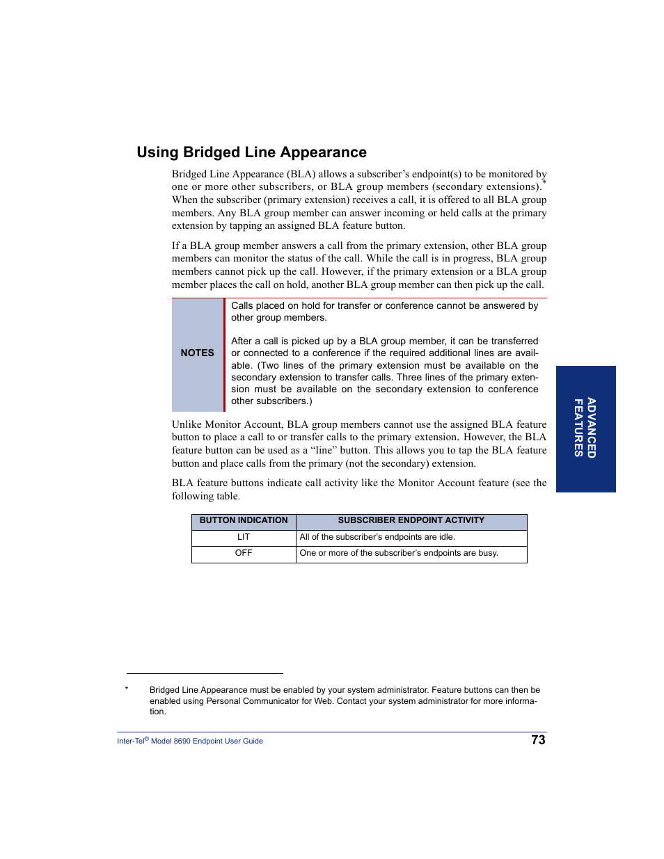 Using bridged line appearance | Inter-Tel 8690 User Manual | Page 87 / 118