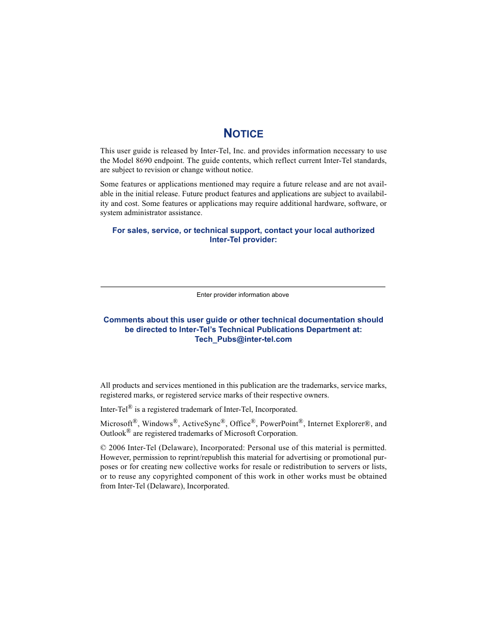 Notice, Otice | Inter-Tel 8690 User Manual | Page 9 / 118