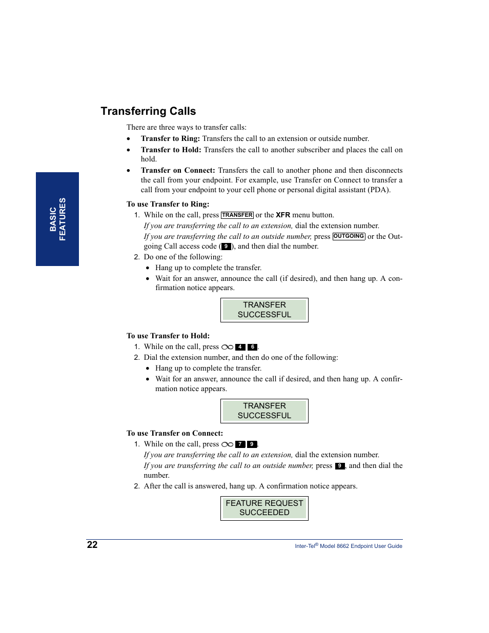 Transferring calls | Inter-Tel 7000 8662 User Manual | Page 36 / 90