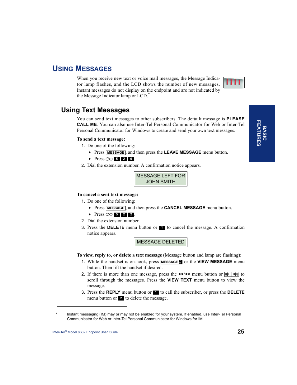 Using messages, Using text messages, Sing | Essages | Inter-Tel 7000 8662 User Manual | Page 39 / 90