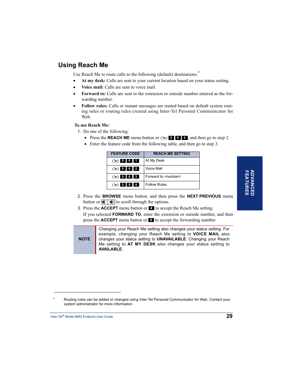 Using reach me, N (see | Inter-Tel 7000 8662 User Manual | Page 43 / 90