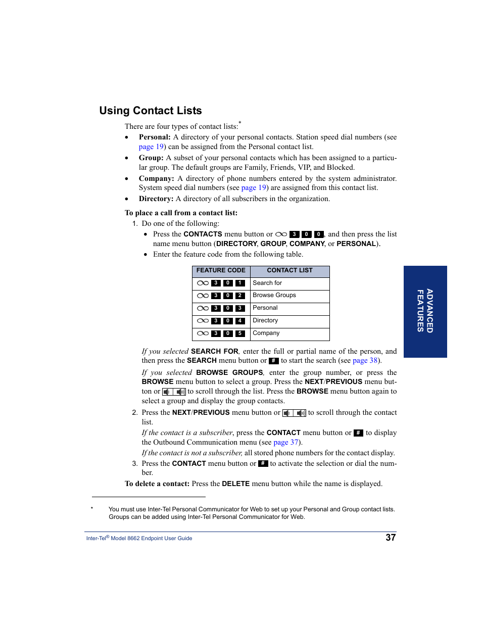 Using contact lists | Inter-Tel 7000 8662 User Manual | Page 51 / 90