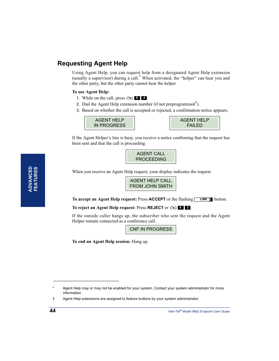 Requesting agent help | Inter-Tel 7000 8662 User Manual | Page 58 / 90