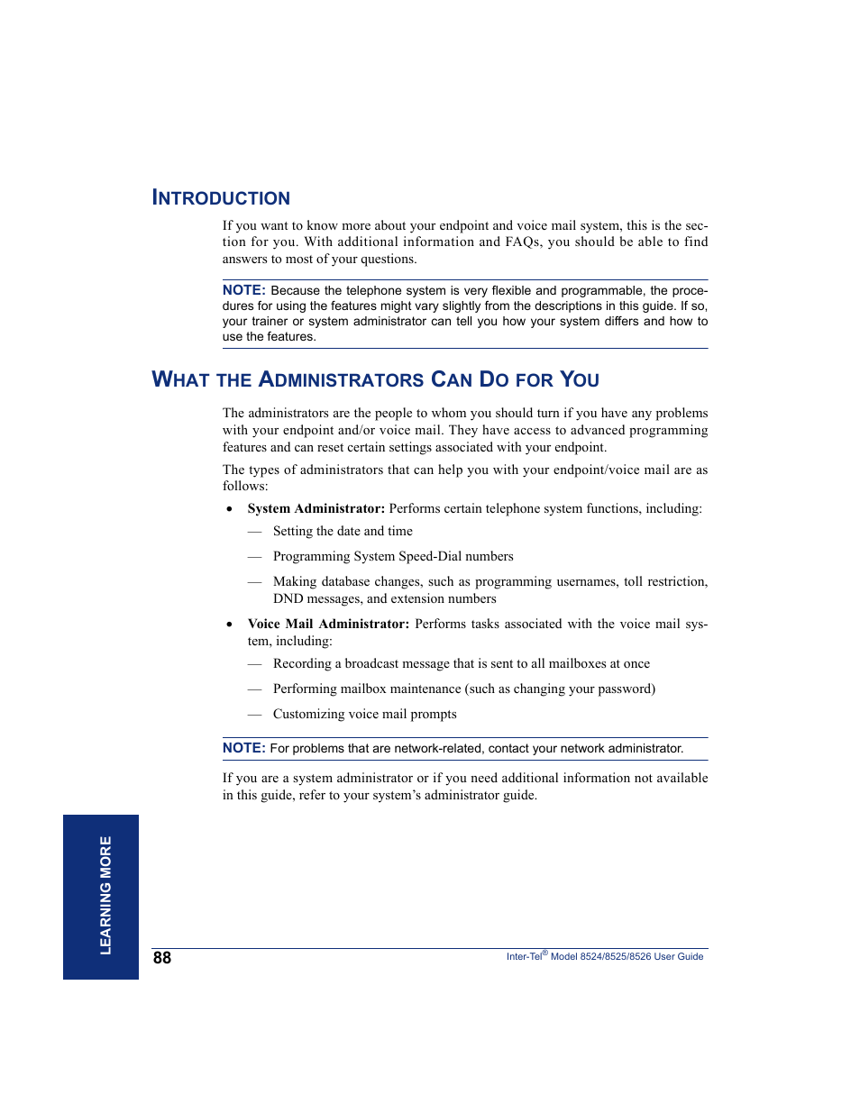 Introduction, What the administrators can do for you | Inter-Tel 8526 User Manual | Page 100 / 114